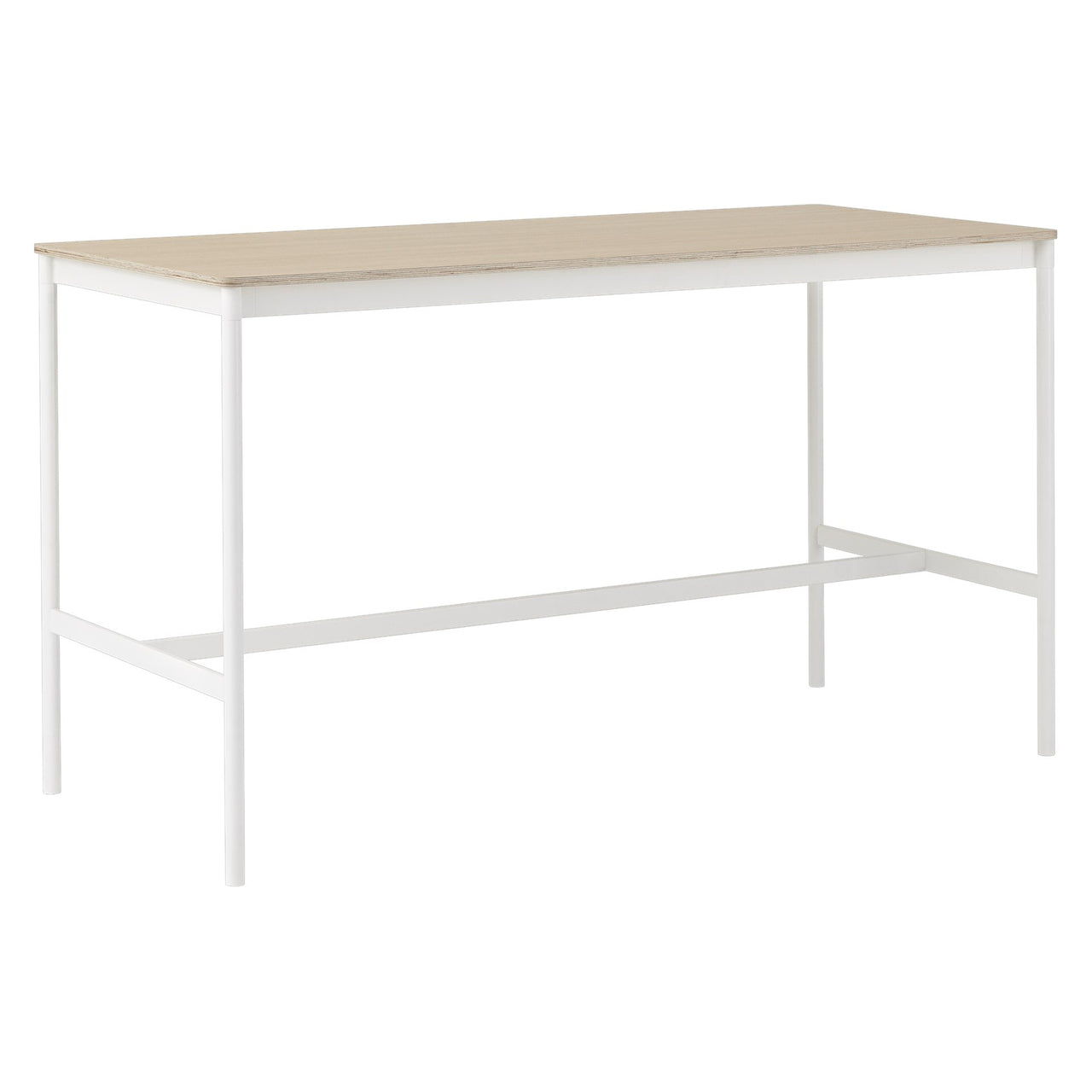 Base High Table: 190 + Low + Wide + White + Oak Veneer + Plywood Edge