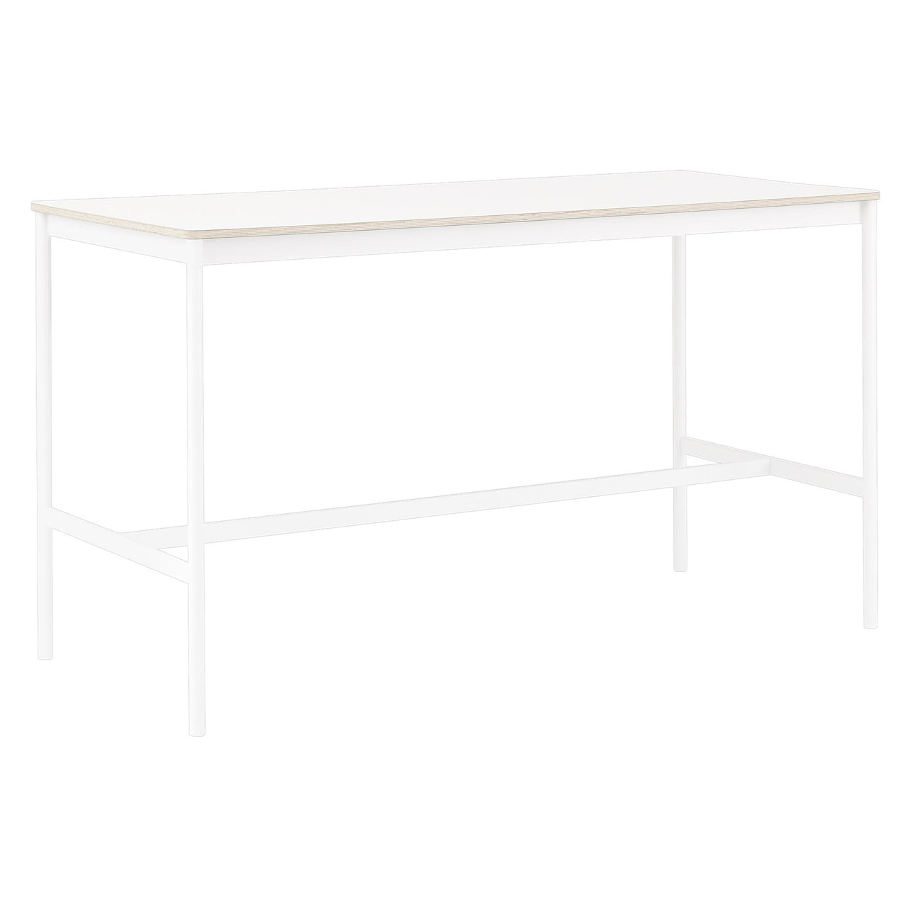 Base High Table: 190 + Low + Wide + White + White Laminate + Plywood Edge