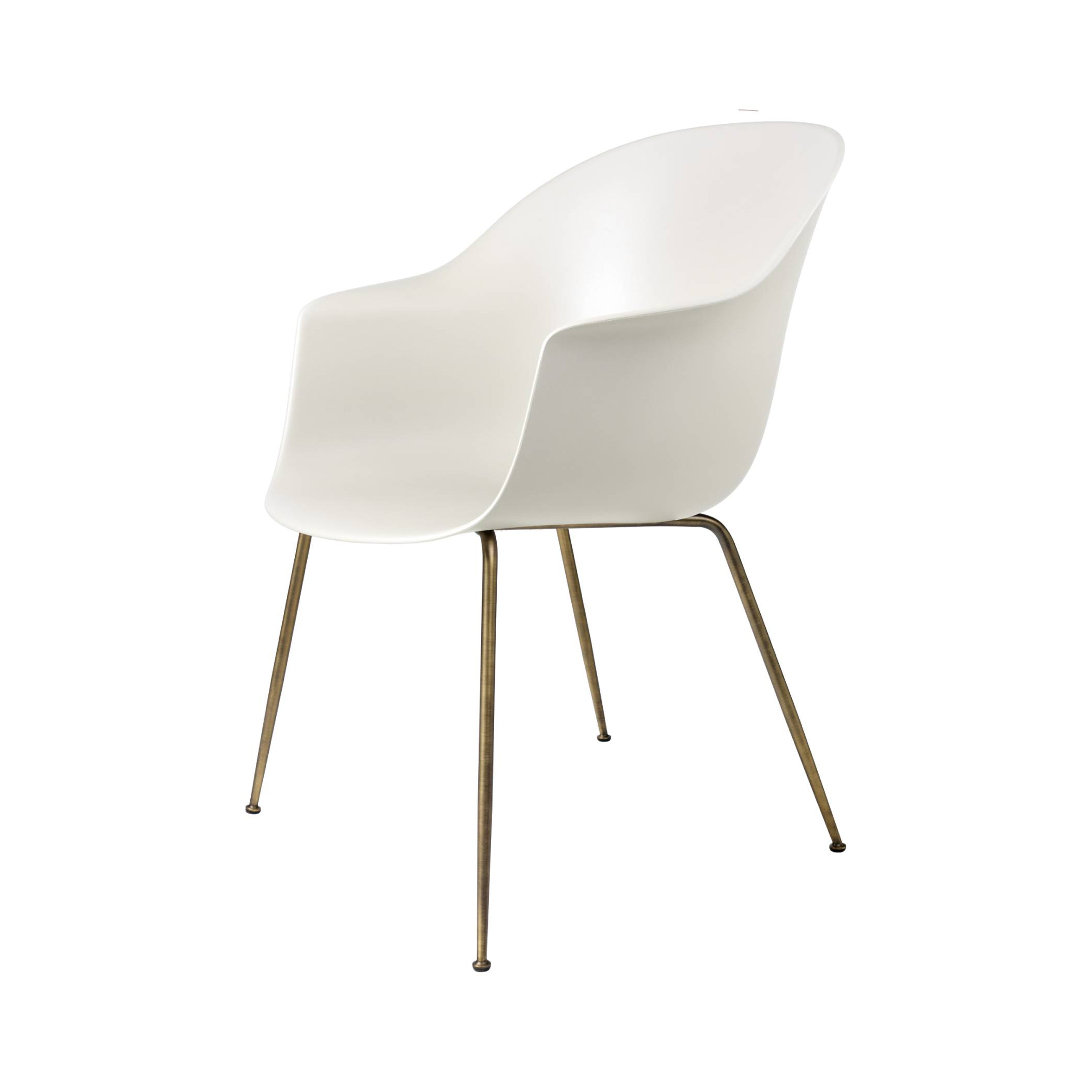 Bat Dining Chair: Conic Base + Antique Brass + Alabaster White + Felt Glides