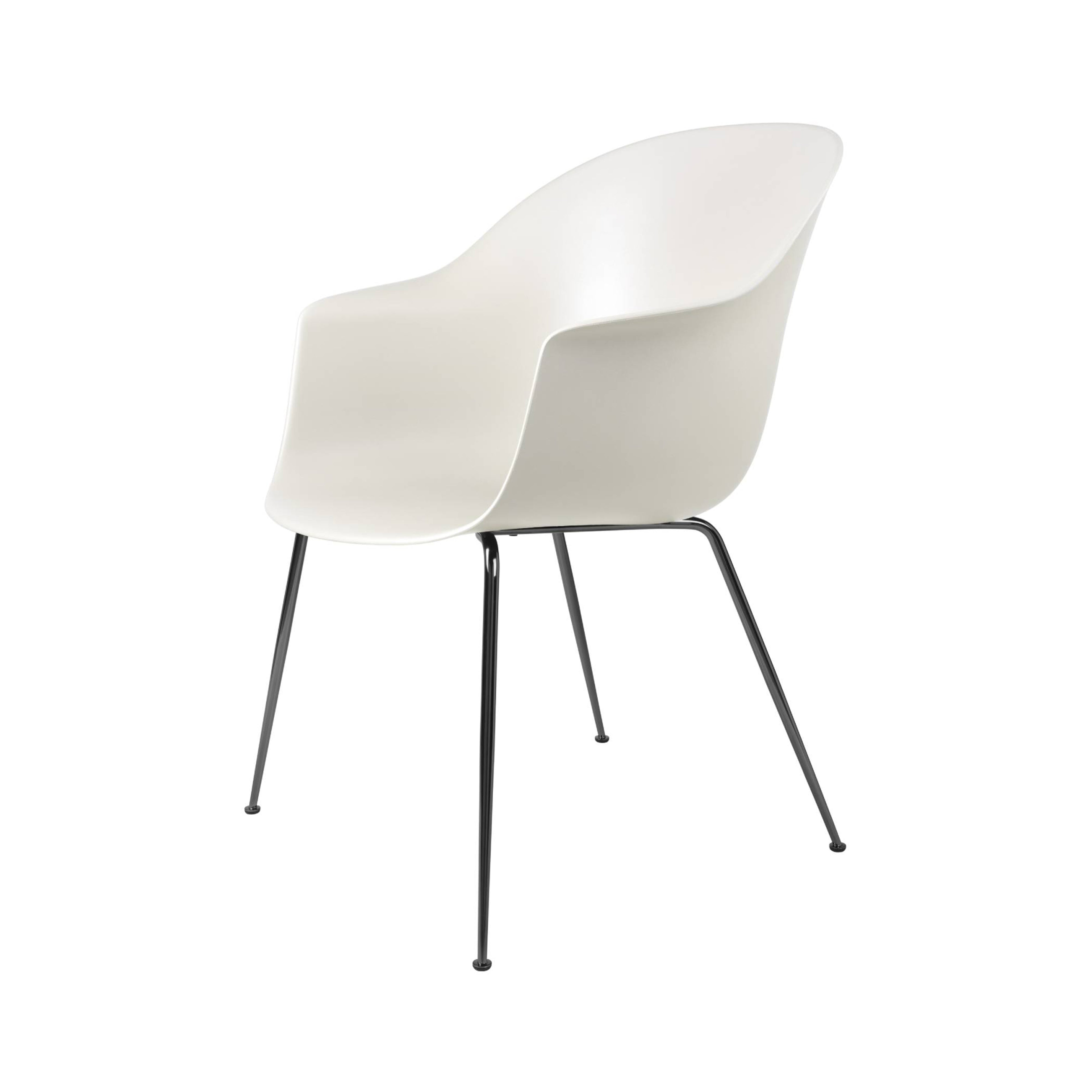 Bat Dining Chair: Conic Base + Alabaster White + Black Chrome