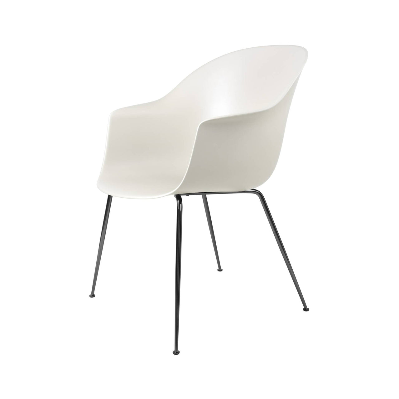 Bat Dining Chair: Conic Base + Alabaster White + Black Chrome
