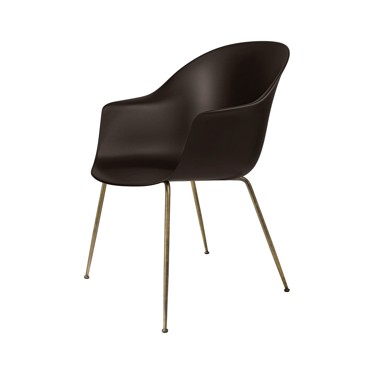 Bat Dining Chair: Conic Base + Mocha Brown + Antique Brass