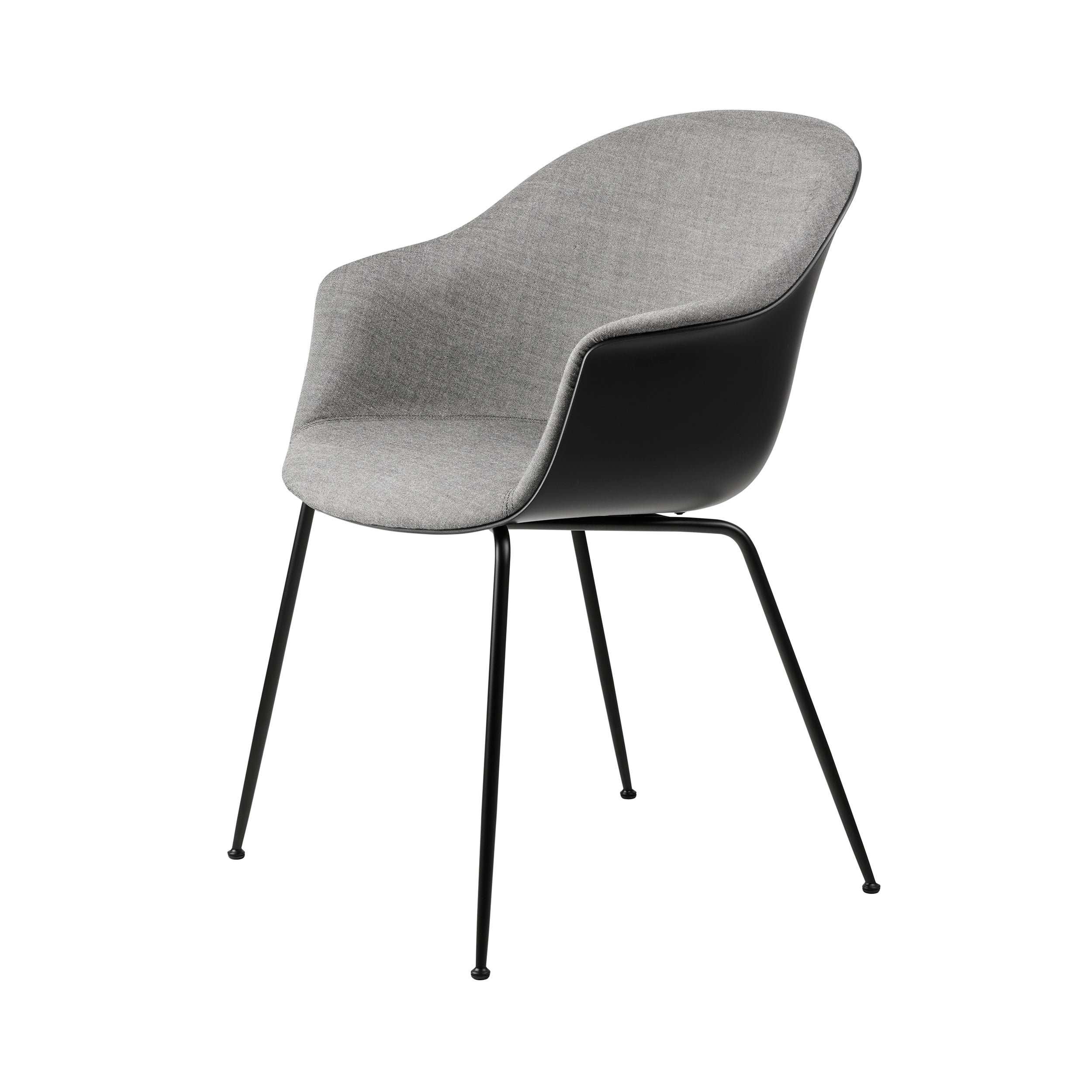 Bat Dining Chair: Conic Base + Front Upholstered + Black + Black Matt