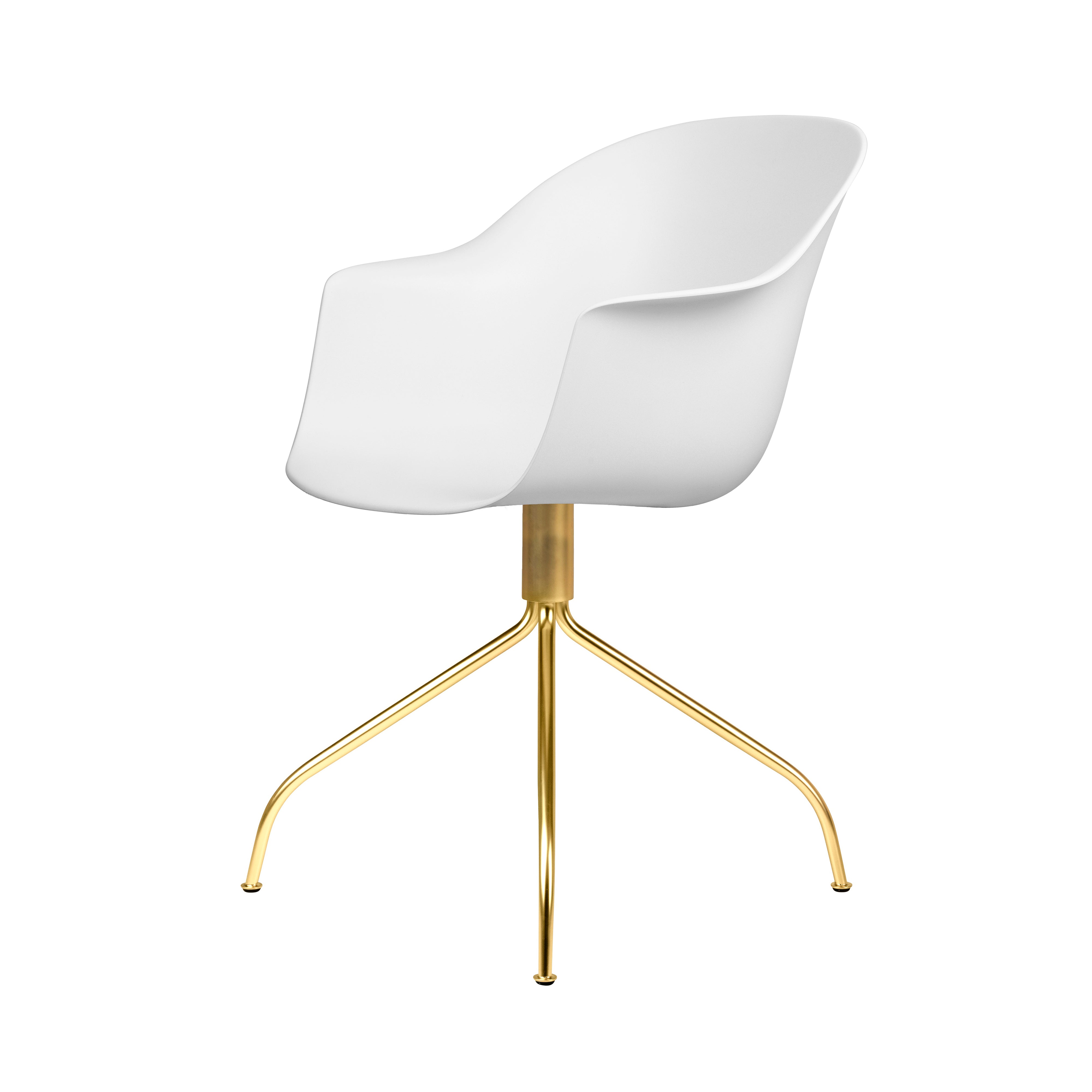 Bat Meeting Chair: Swivel Base + Brass Semi Matt + Alabaster White + Felt Glides