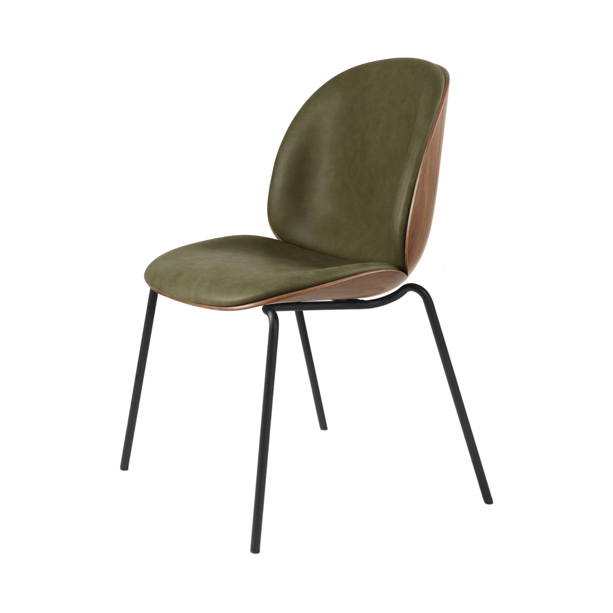 Beetle Dining Chair Veneer Shell: 4-leg Stacking + Front Upholstered + American Walnut