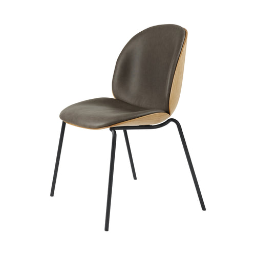 Beetle Dining Chair Veneer Shell: 4-leg Stacking + Front Upholstered + Oak