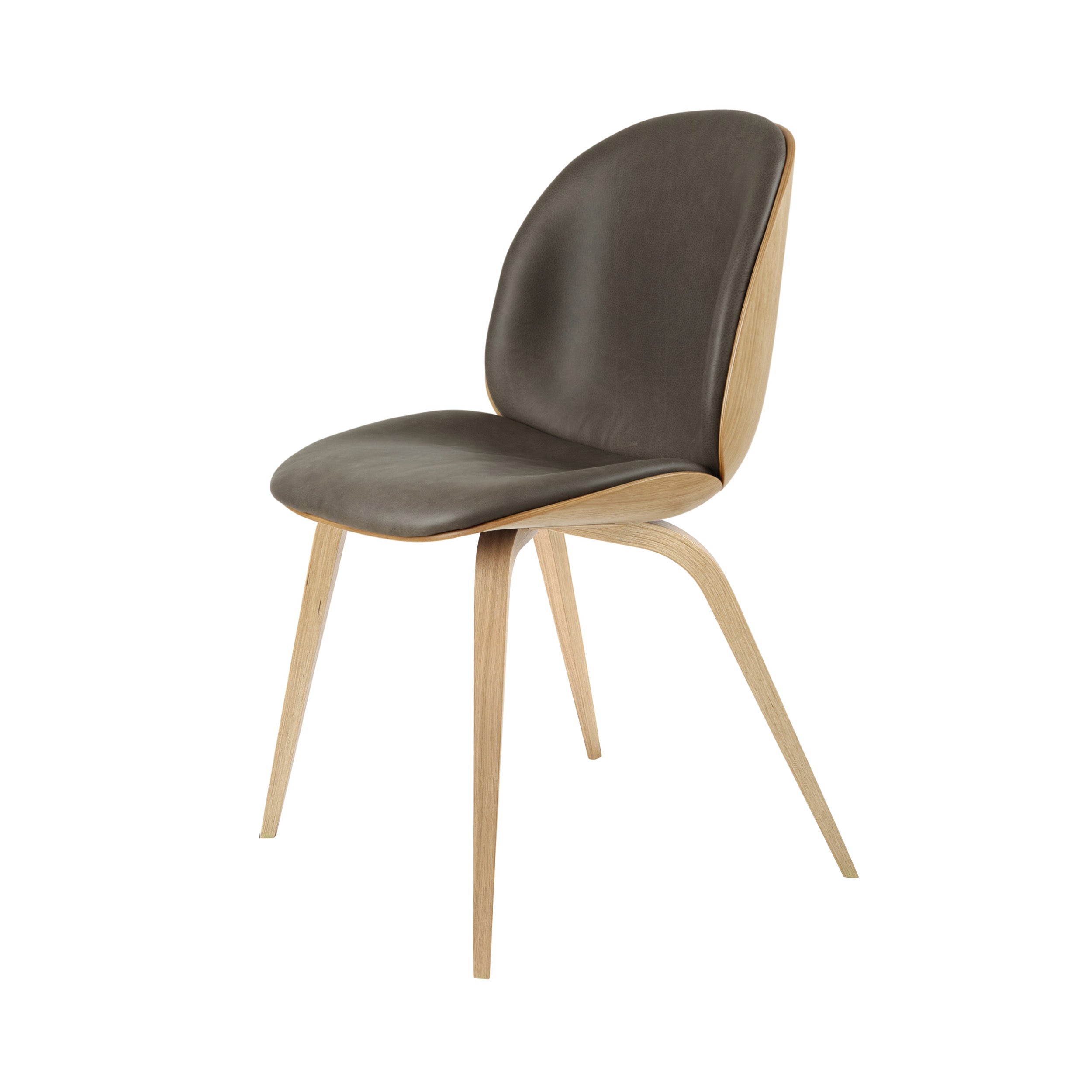 Beetle Dining Chair: Veneer Shell + Front Upholstered + Oak + Semi Matt Lacquered Oak