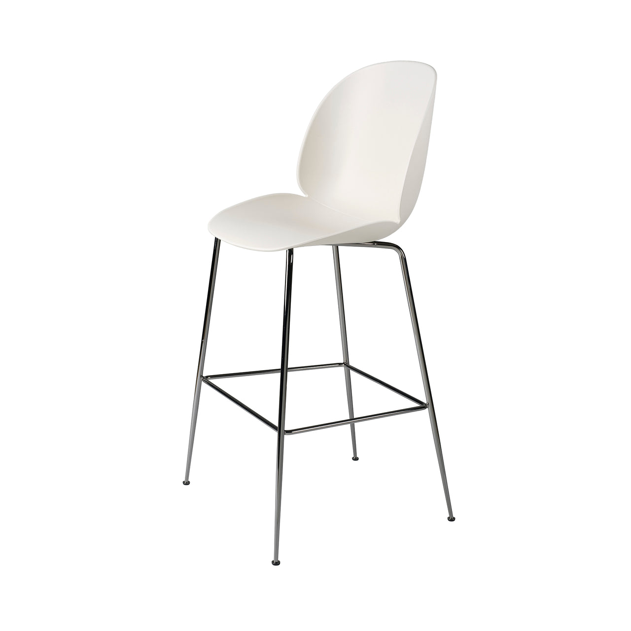 Beetle Bar + Counter Chair: Felt Glides + Bar + Alabaster White + Black Chrome