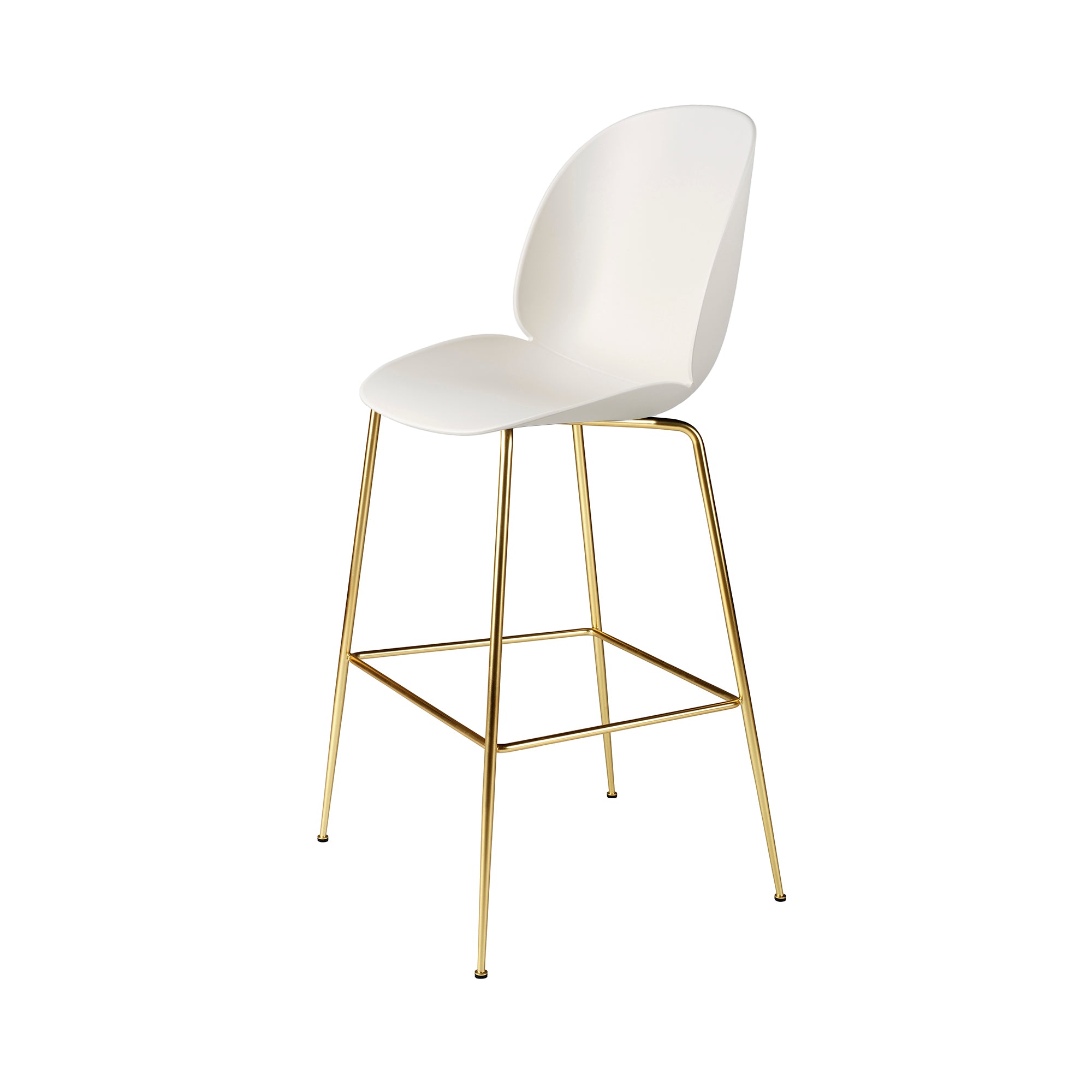Beetle Bar + Counter Chair: Felt Glides + Bar + Alabaster White + Brass Semi Matt