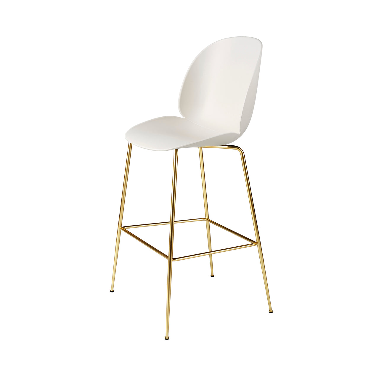 Beetle Bar + Counter Chair: Felt Glides + Bar + Alabaster White + Brass Semi Matt