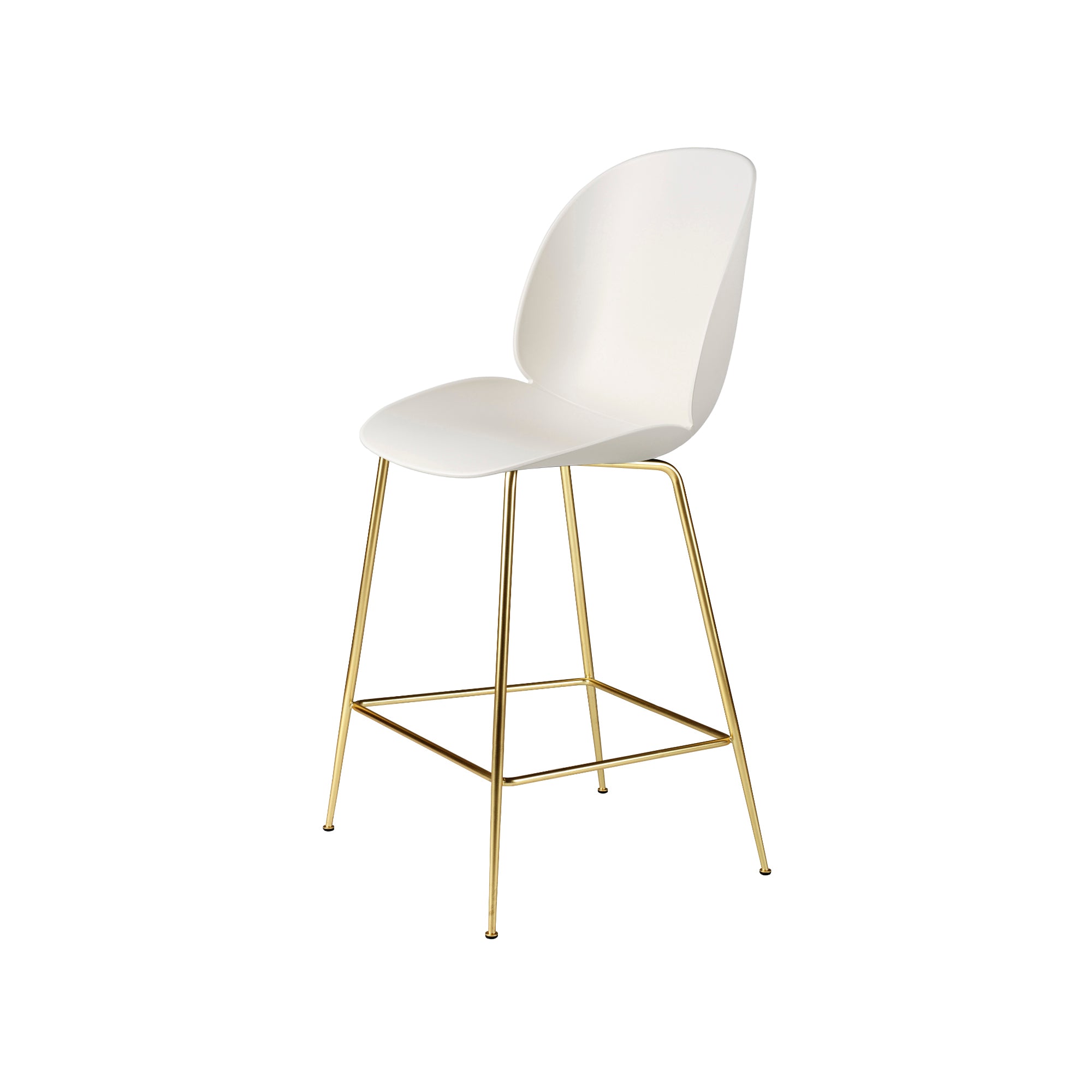 Beetle Bar + Counter Chair: Felt Glides + Counter + Alabaster White + Brass Semi Matt