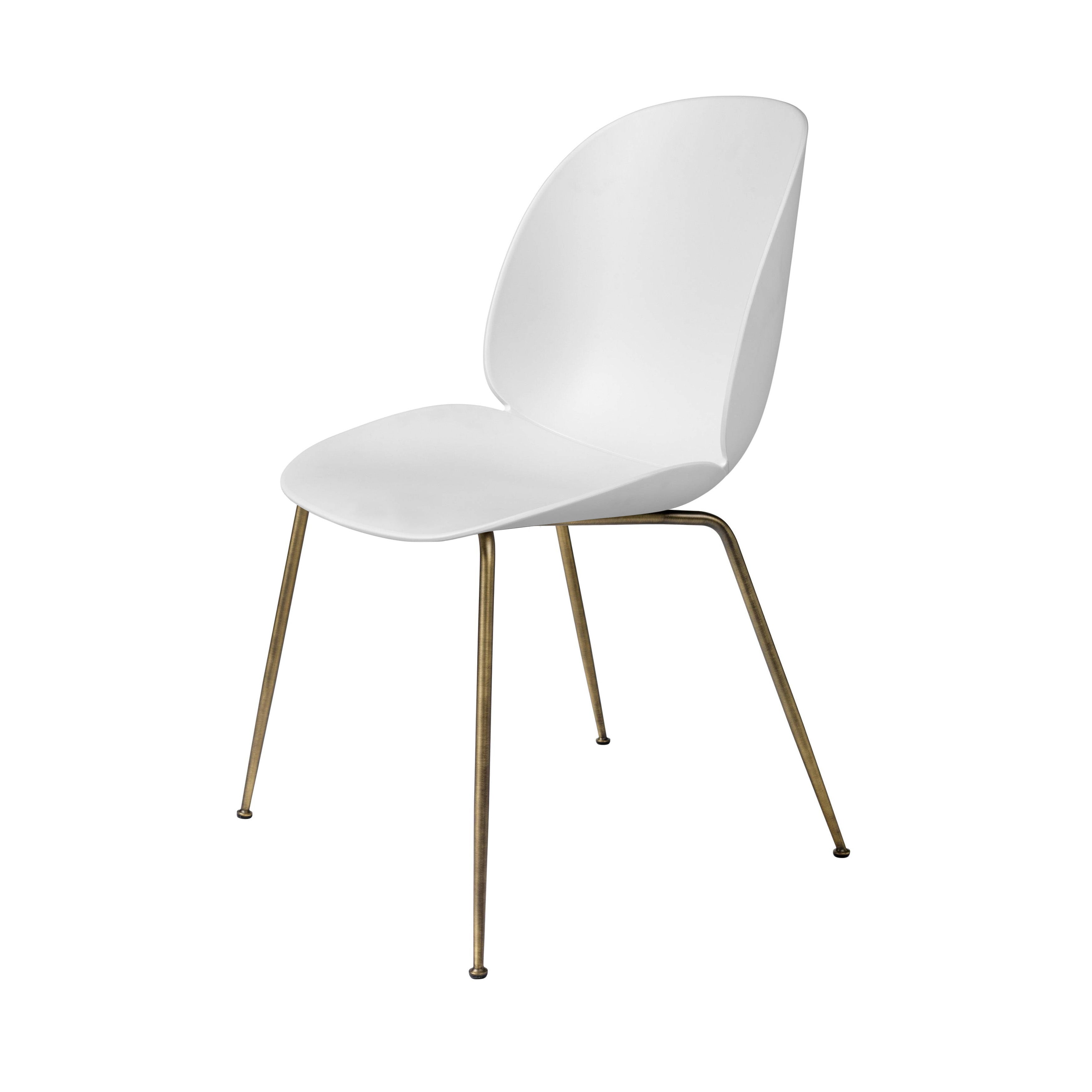 Beetle Dining Chair: Conic Base + Alabaster White + Antique Brass