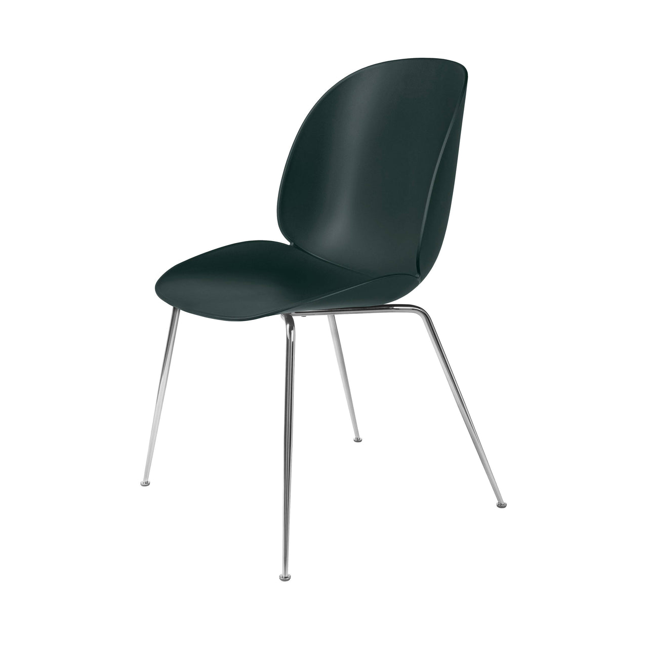 Beetle Dining Chair: Conic Base + Dark Green + Chrome + Felt Glides