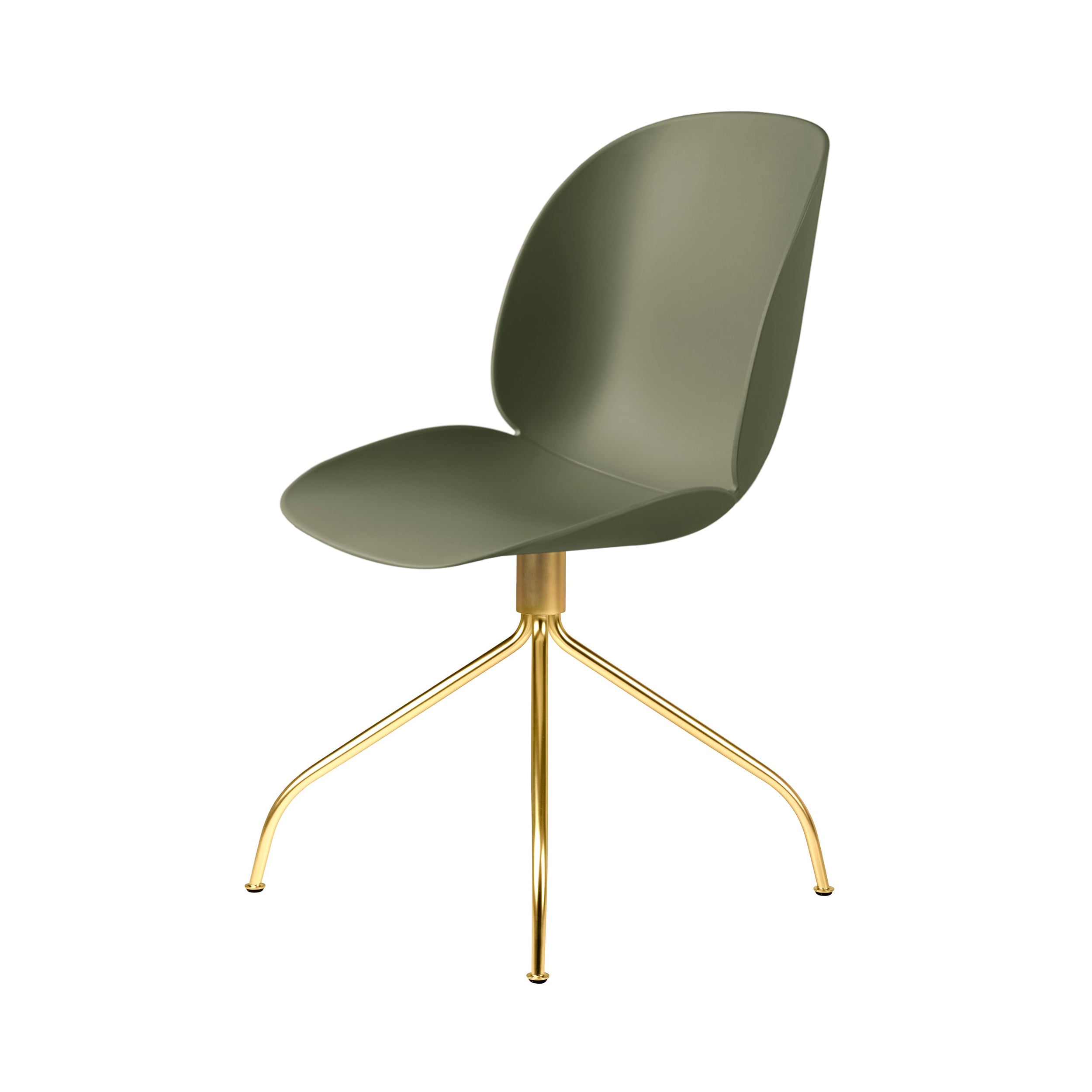 Beetle Meeting Chair: Swivel Base + Fern Green + Brass Semi Matt + Felt Glides