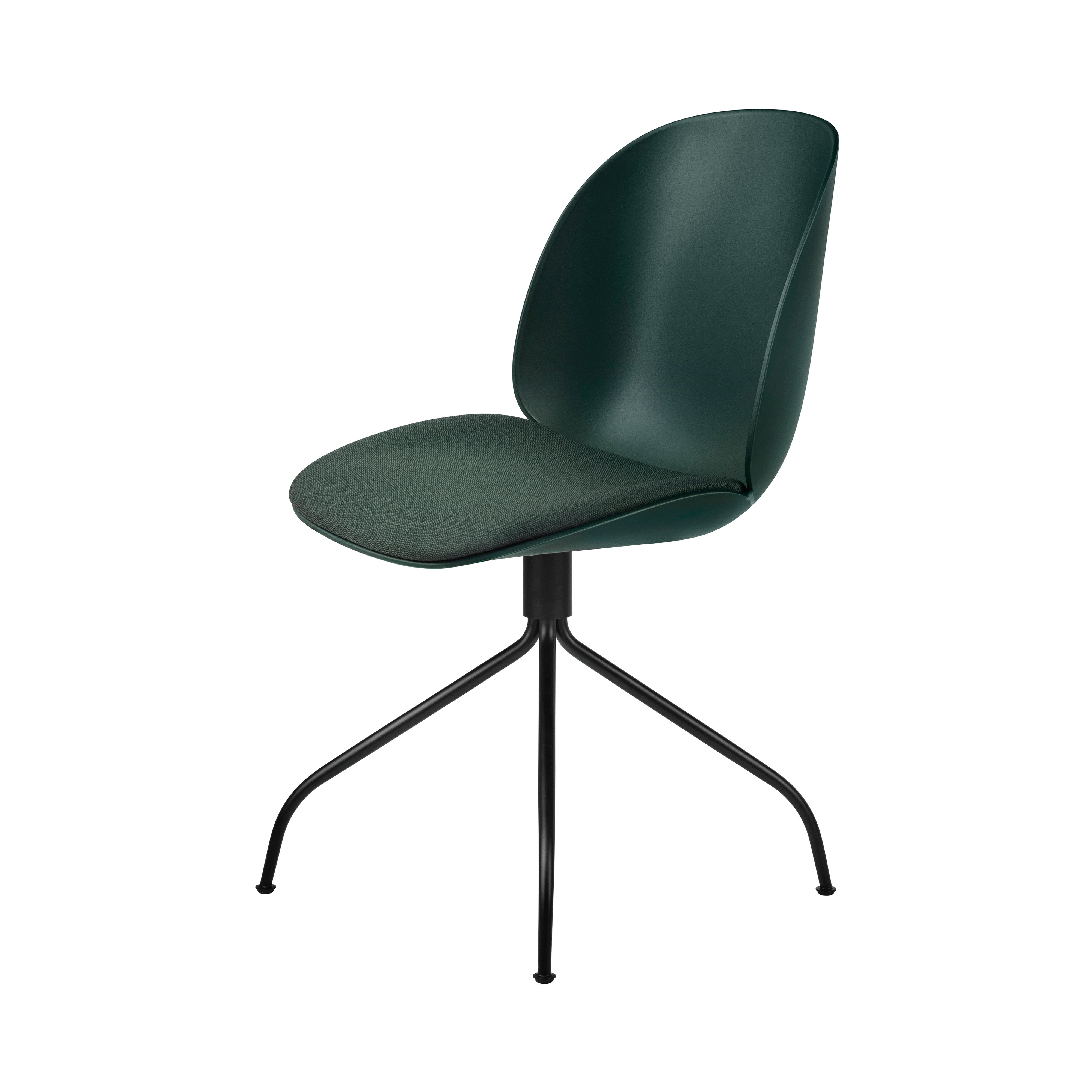 Beetle Meeting Chair: Swivel Base + Seat Upholstery + Dark Green + Black Matt