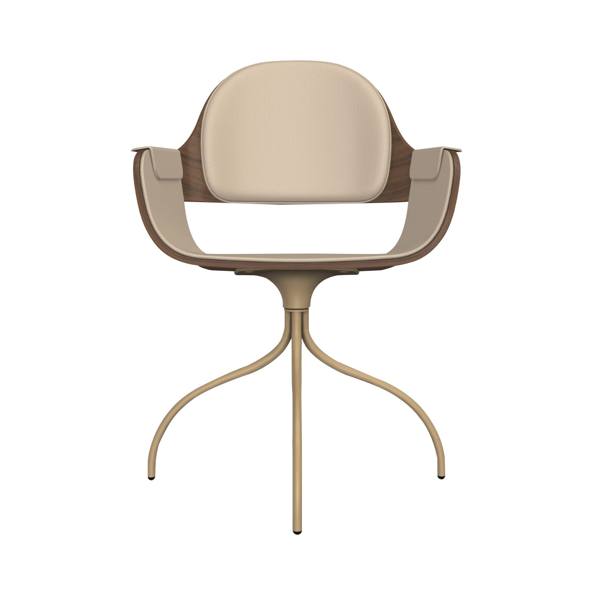 Showtime Nude Chair with Swivel Base: Interior Seat + Armrest + Backrest Cushion + Walnut Nature Effect + Beige