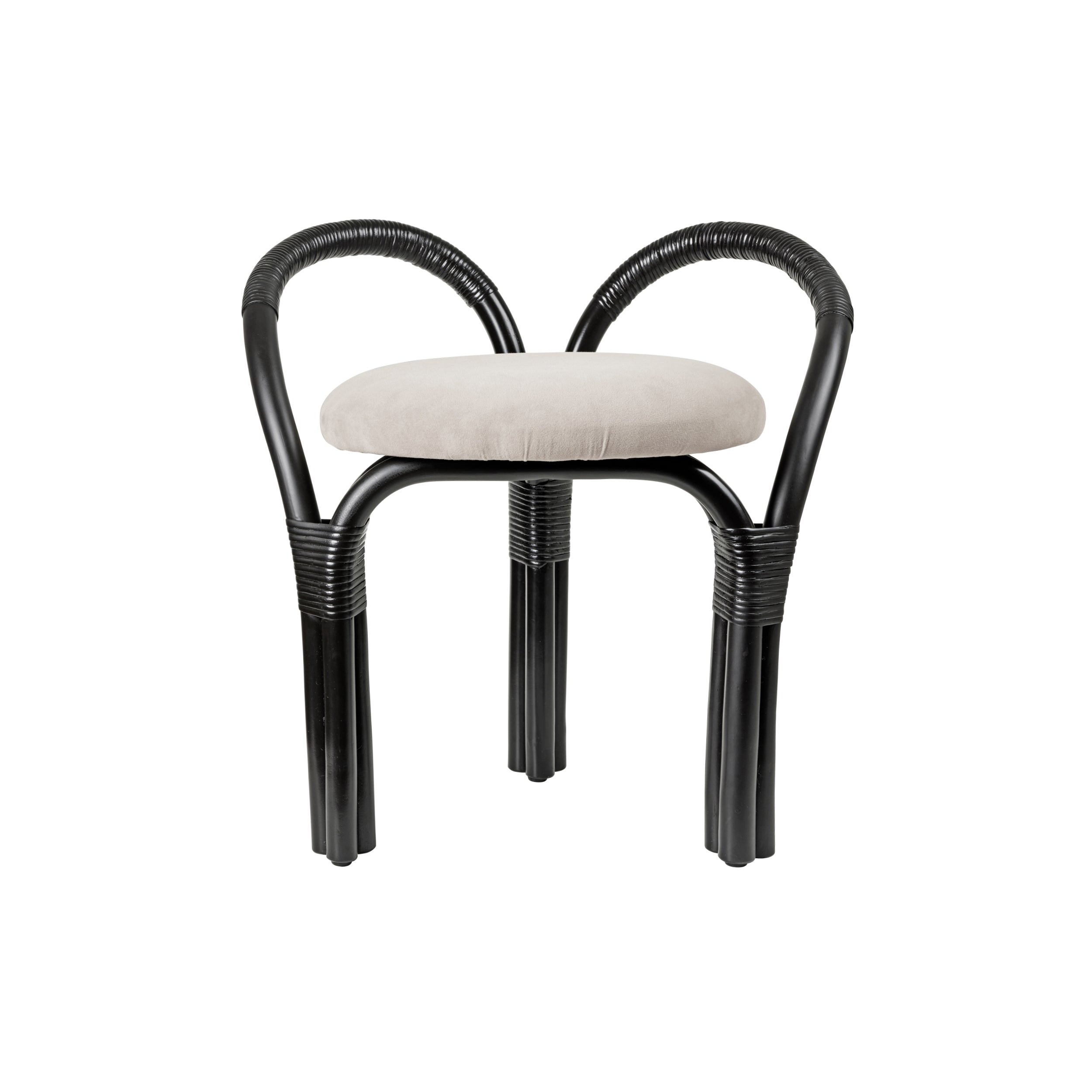 Bistra Stool: Seat Upholstered + Ebony Painted Rattan