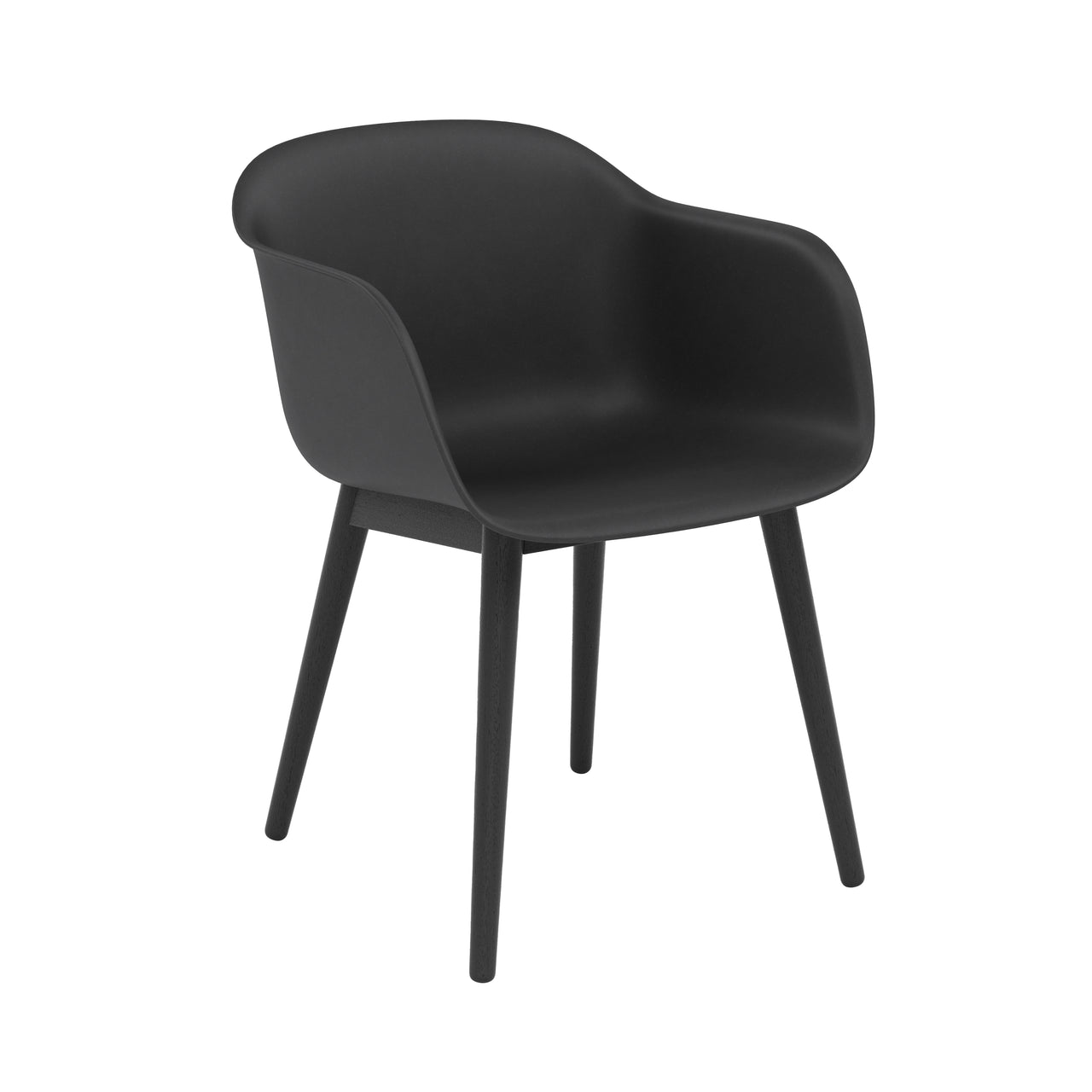 Fiber Armchair: Wood Base + Recycled Shell + Anthracite Black + Black