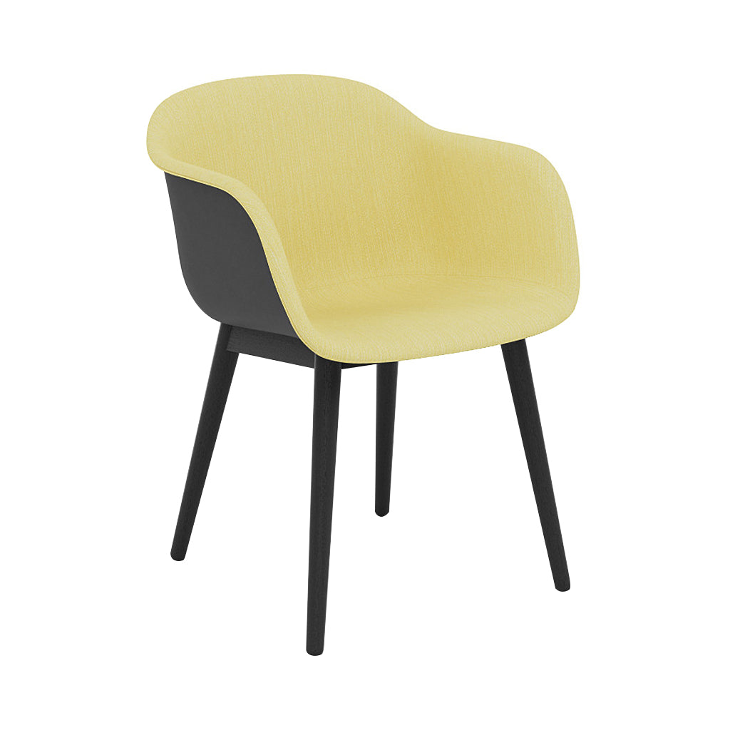 Fiber Armchair: Wood Base Front Upholstered + Recycled Shell + Black + Anthracite Black