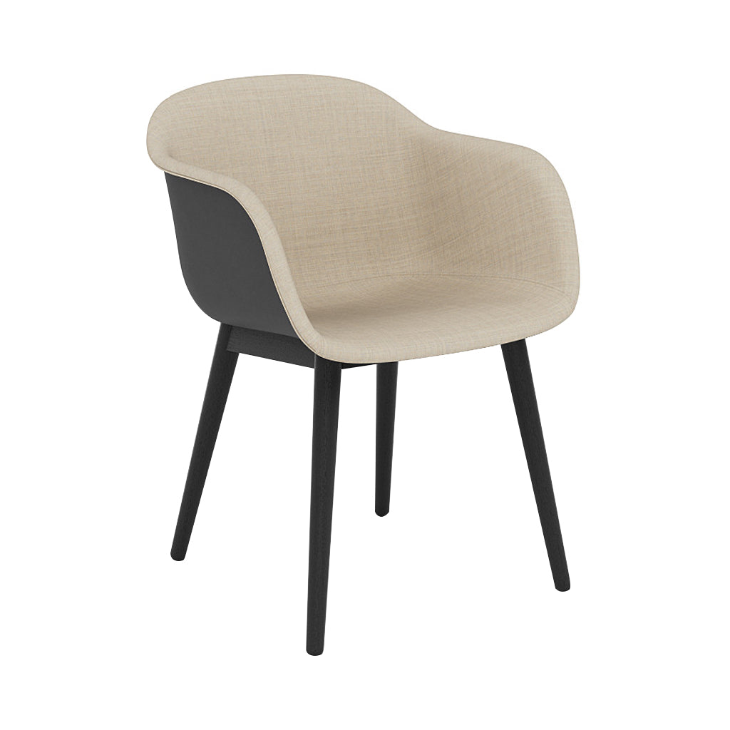 Fiber Armchair: Wood Base Front Upholstered + Recycled Shell + Black + Anthracite Black