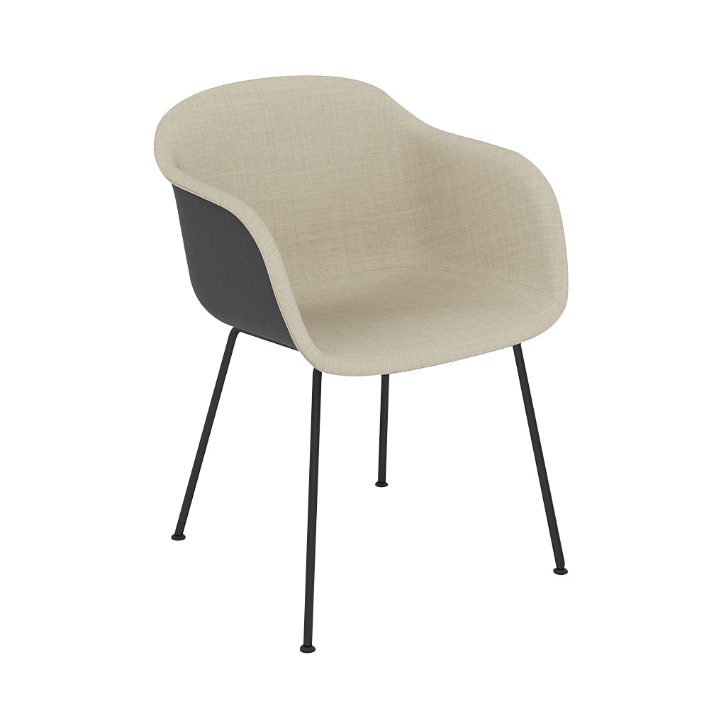 Fiber Armchair: Tube Base Front Upholstered + Recycled Shell + Black + Anthracite Black