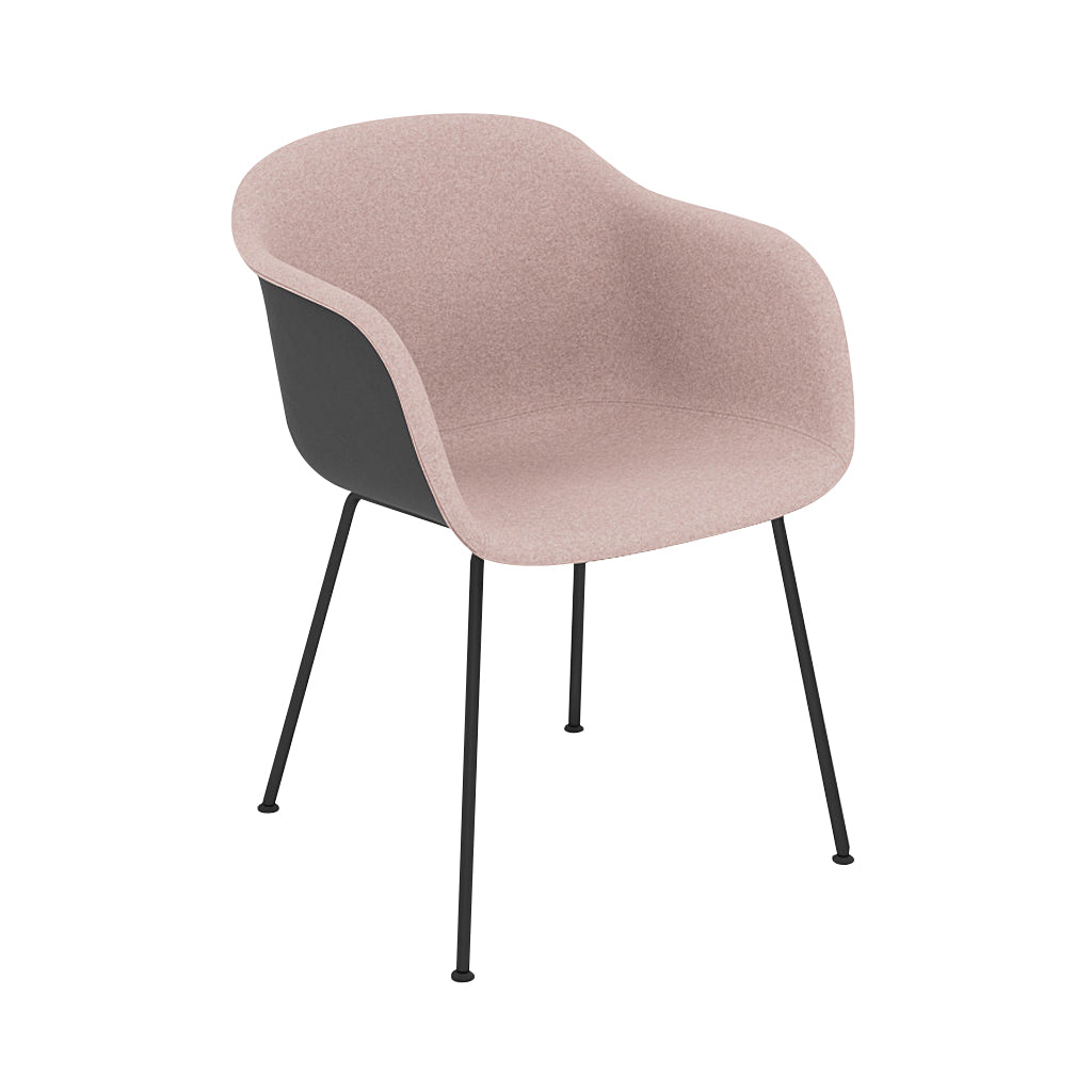 Fiber Armchair: Tube Base Front Upholstered + Recycled Shell + Black + Anthracite Black