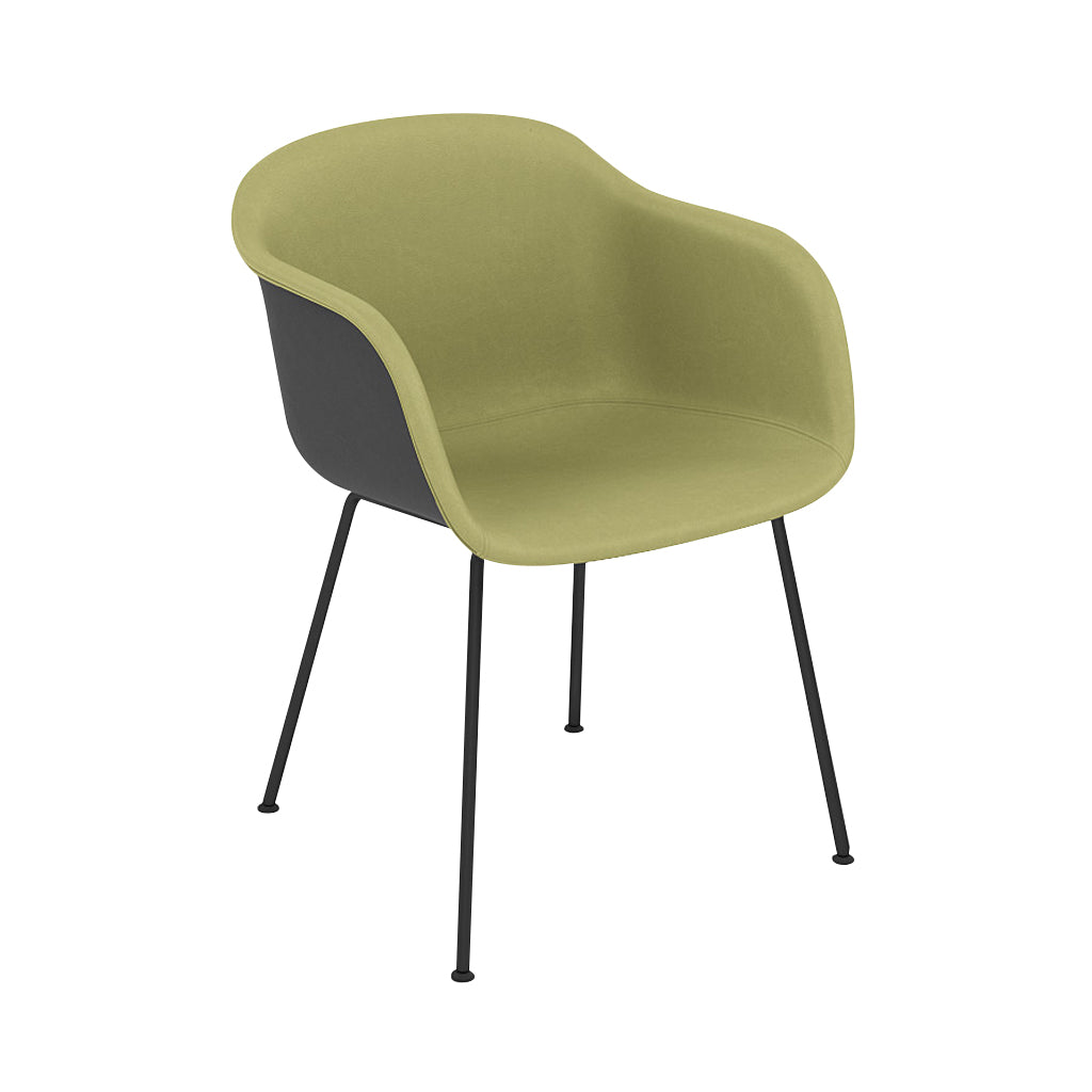 Fiber Armchair: Tube Base Front Upholstered + Recycled Shell + Black + Anthracite Black