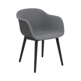 Fiber Armchair: Wood Base Front Upholstered + Recycled Shell + Black + Anthracite Black