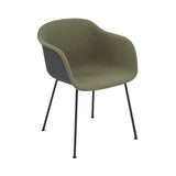 Fiber Armchair: Tube Base Front Upholstered + Recycled Shell + Black + Anthracite Black