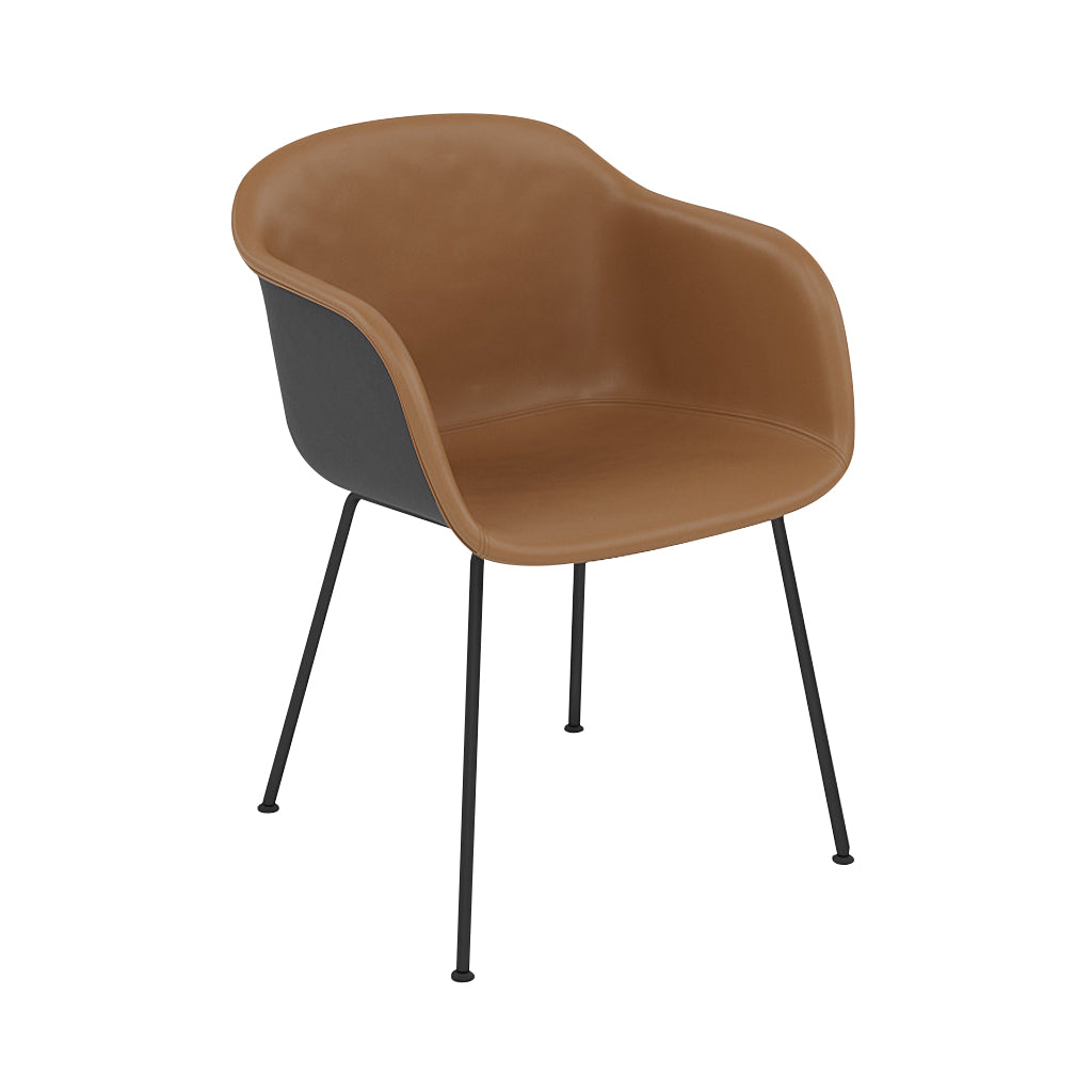 Fiber Armchair: Tube Base Front Upholstered + Recycled Shell + Black + Anthracite Black