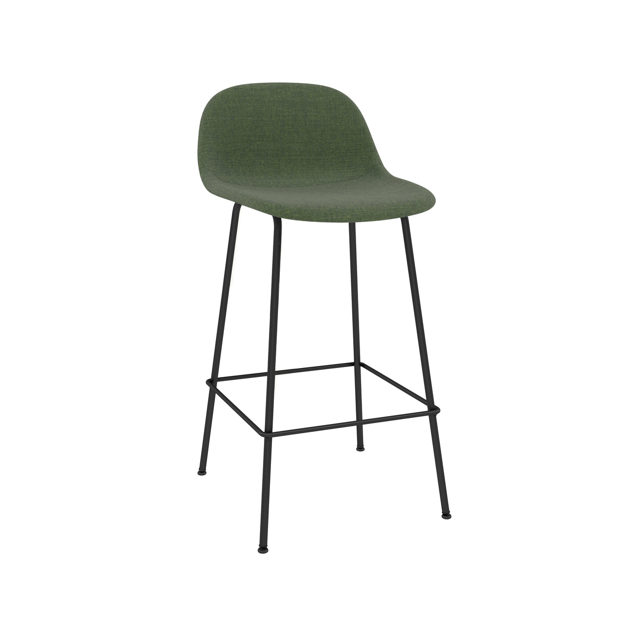 Fiber Counter Stool with Backrest: Tube Base + Upholstered + Black