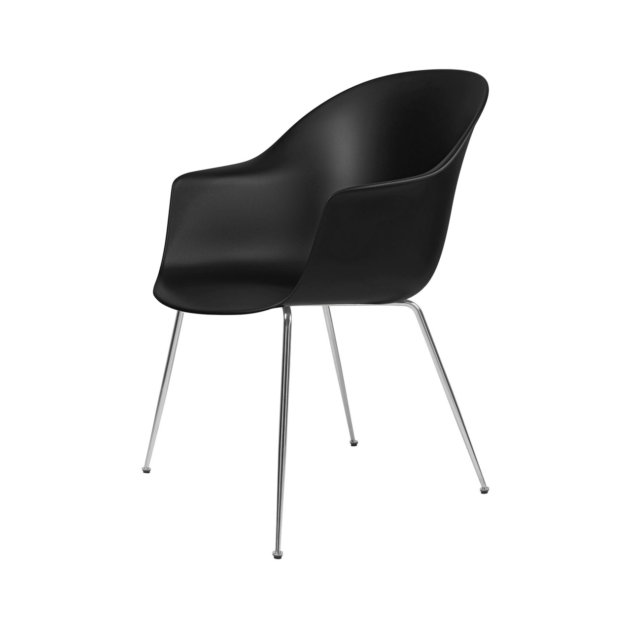 Bat Dining Chair: Conic Base + Black + Chrome