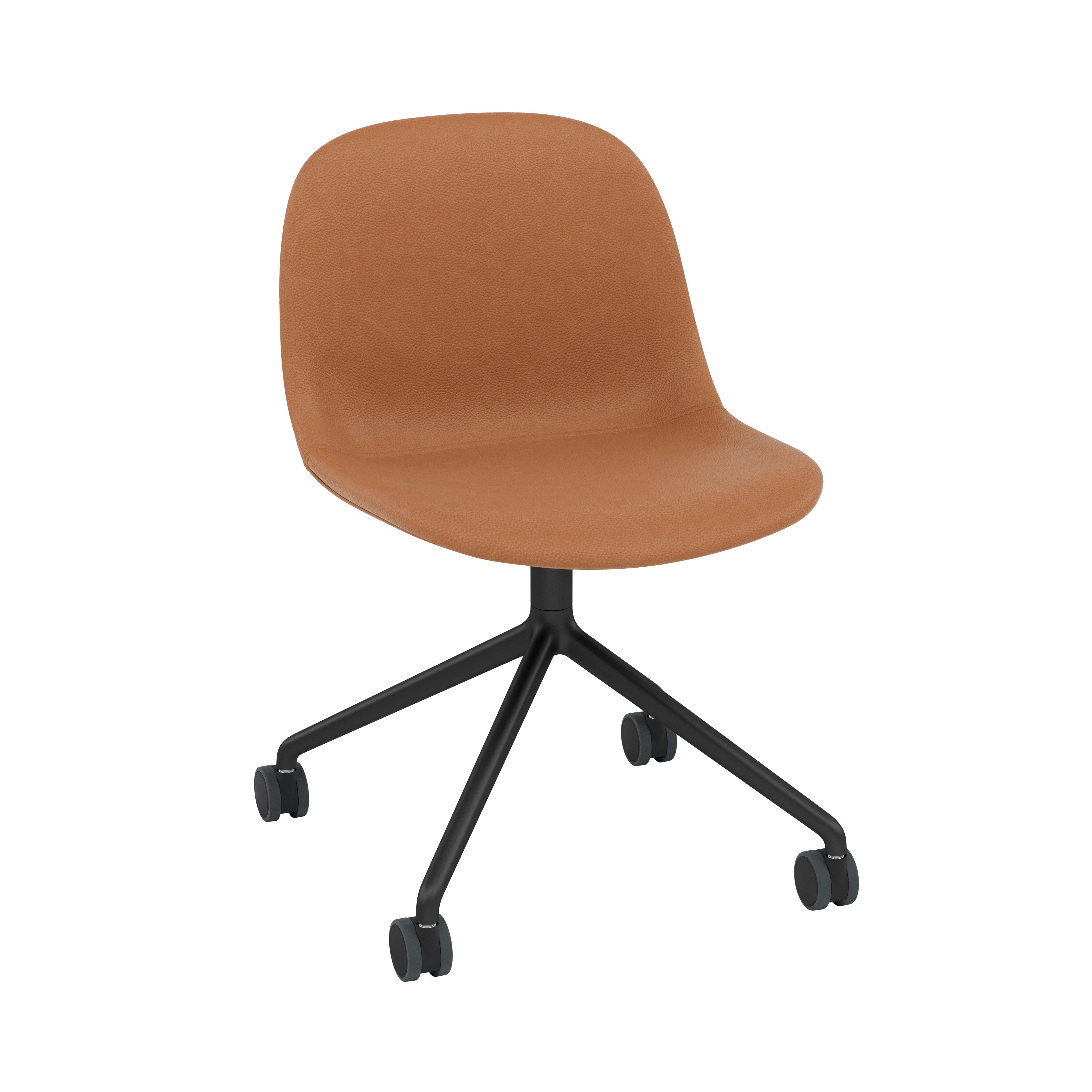 Fiber Side Chair: Swivel Base with Castors + Recycled Shell + Upholstered + Anthracite Black + Black