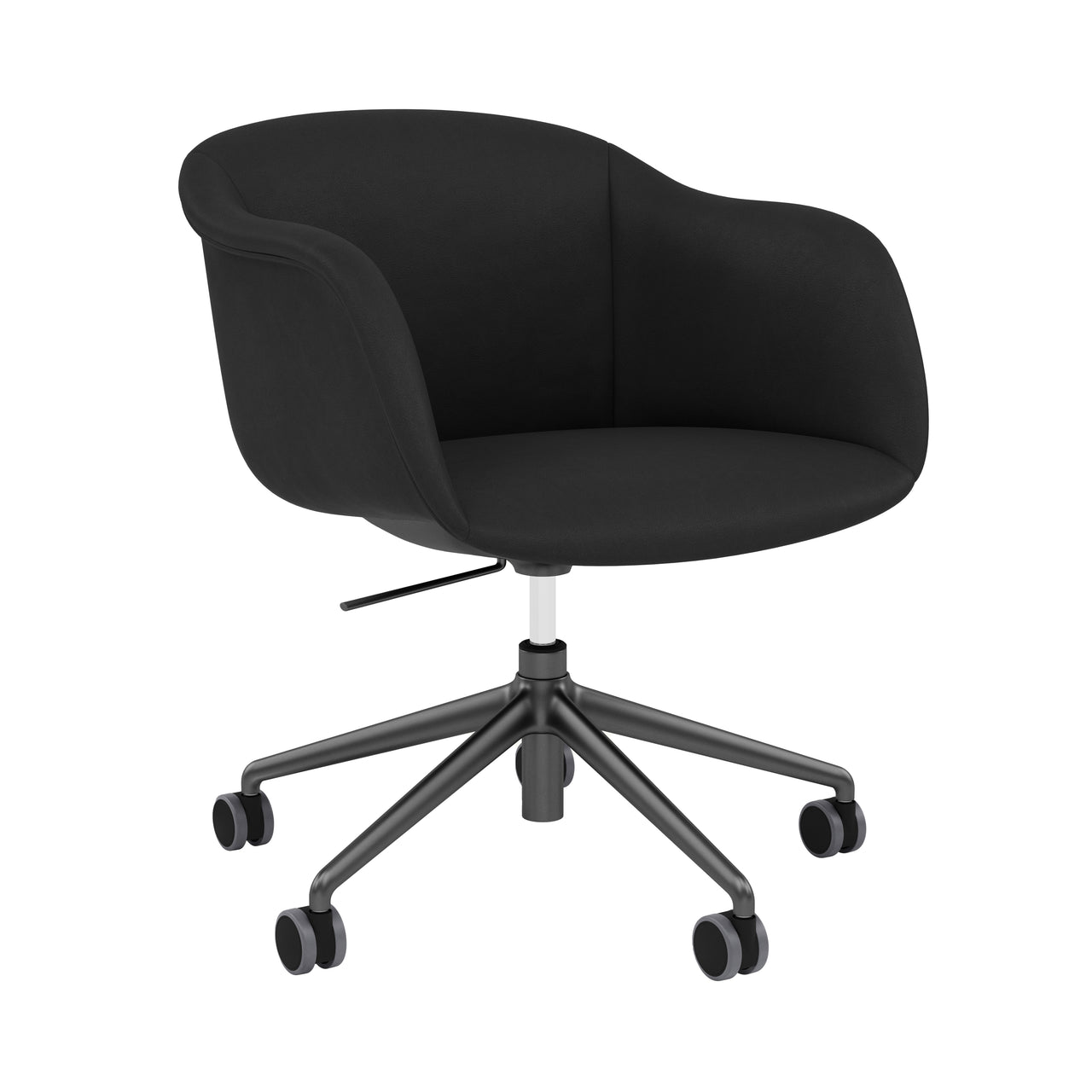 Fiber Soft Armchair: Swivel Base with Castors + Gas Lift + Tilt + Upholstered Shell + Anthracite Black