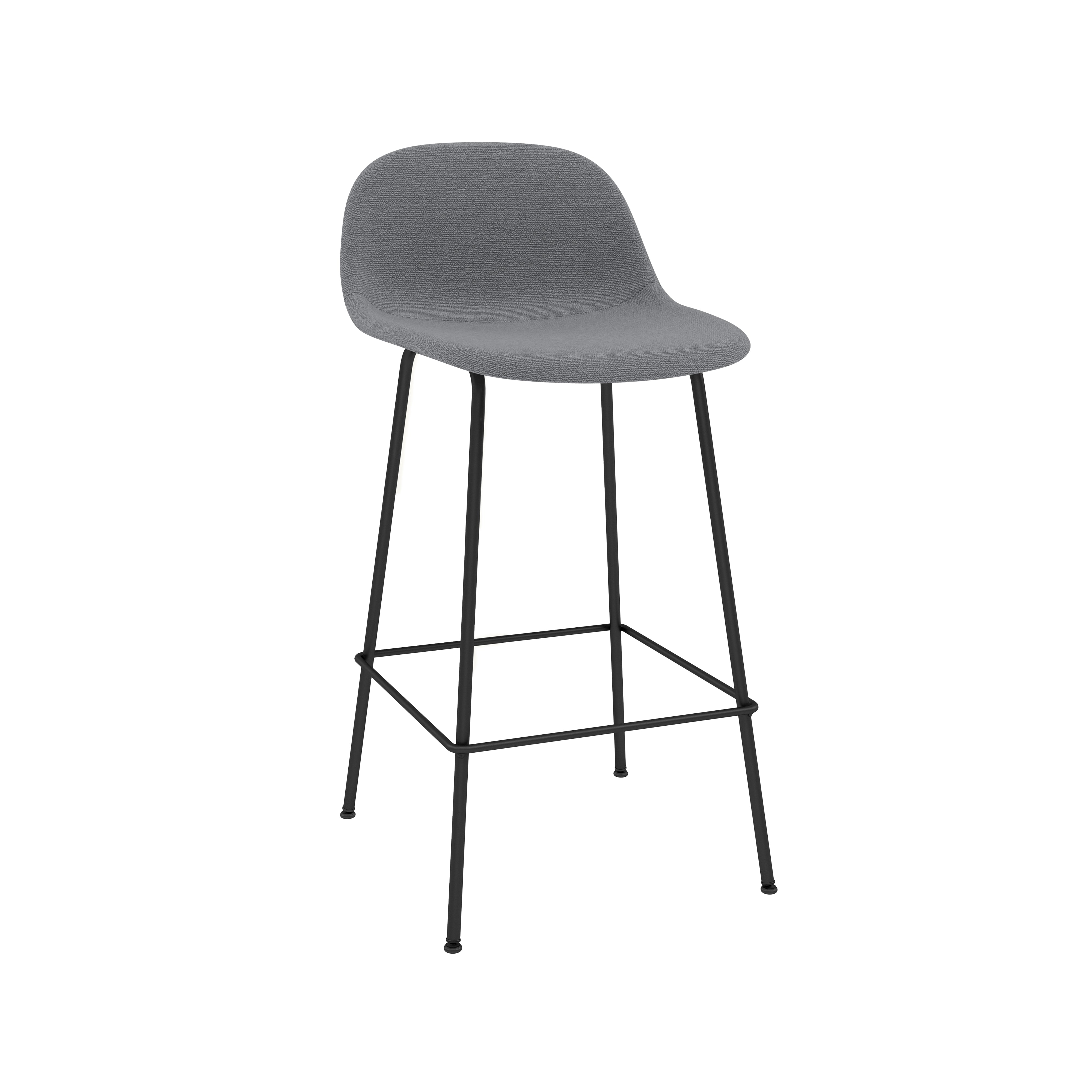 Fiber Counter Stool with Backrest: Tube Base + Upholstered + Black