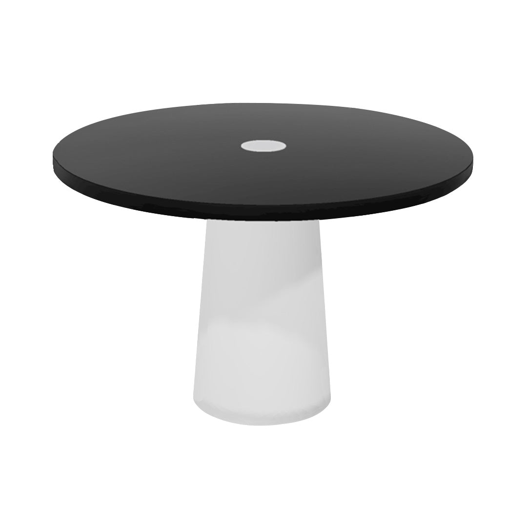 Container Round Table: Medium + Cable Feed + Black Stained with Hole + White