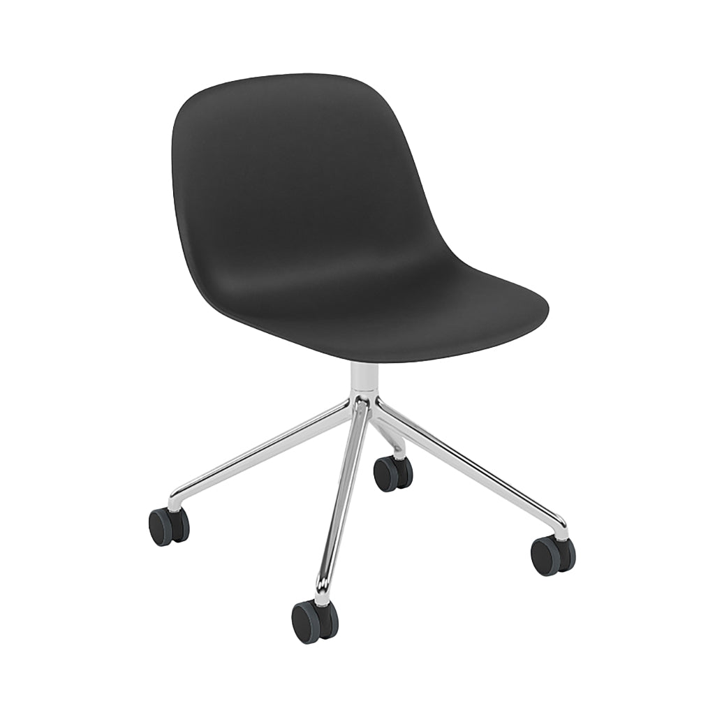 Fiber Side Chair: Swivel Base with Castors + Recycled Shell + Polished Aluminum + Black + Black