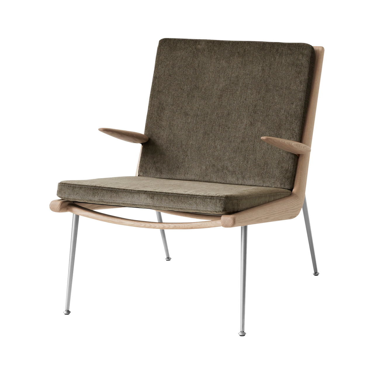 Boomerang Armchair HM2: Oiled Oak + Stainless Steel