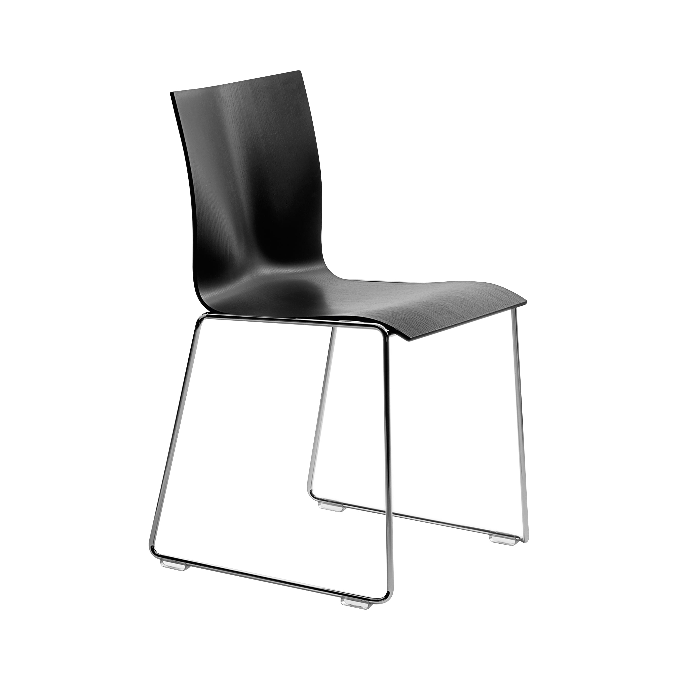 Chairik 107 Chair: Sled Base + Black Plastic + Polished Chrome