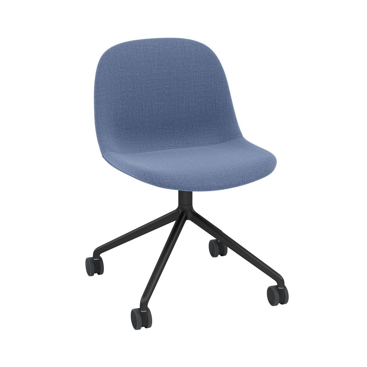 Fiber Side Chair: Swivel Base with Castors + Recycled Shell + Upholstered + Anthracite Black + Black