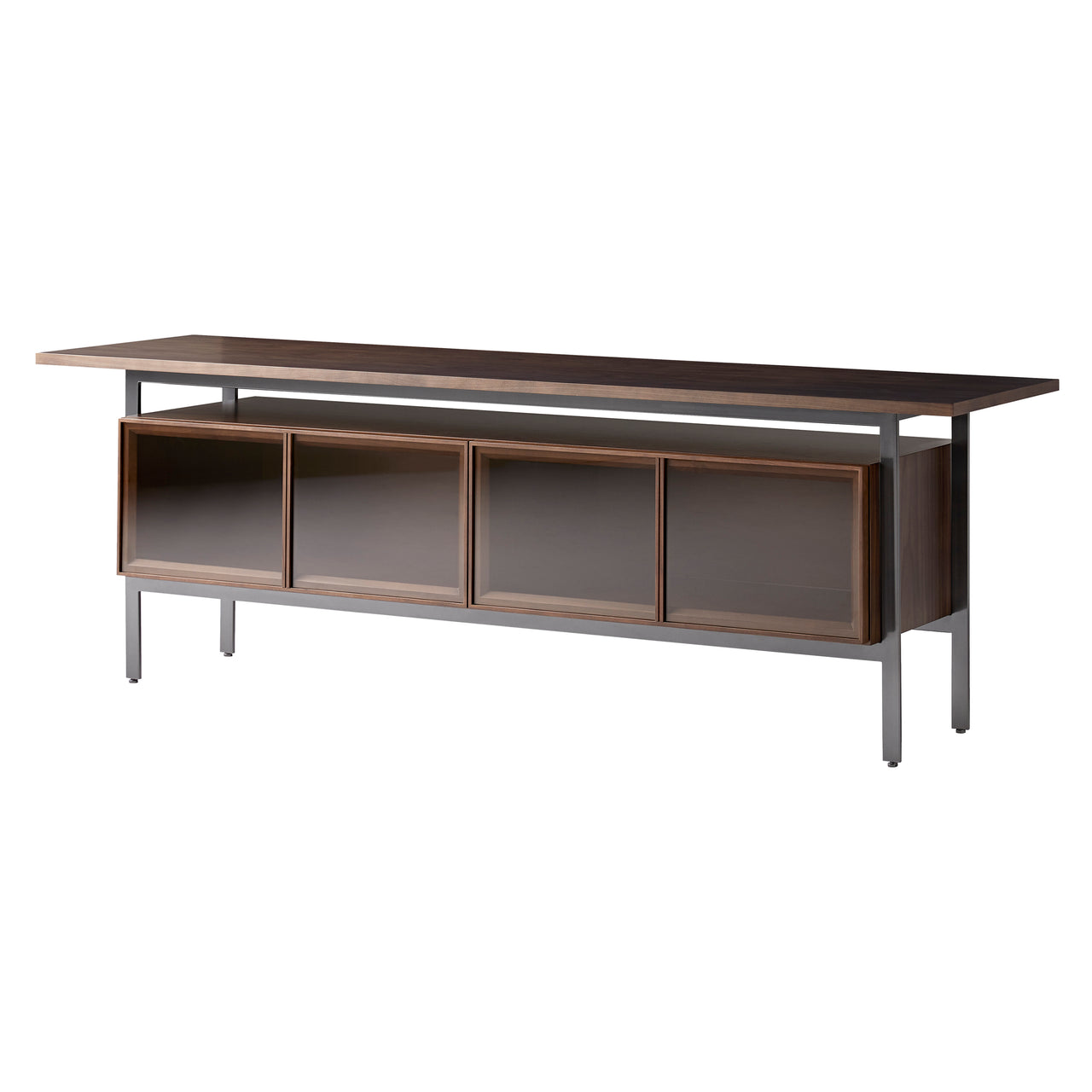 Chicago Glass Door Sideboard: Large + Walnut Stained Walnut + Walnut Stained Walnut + Black Nickel