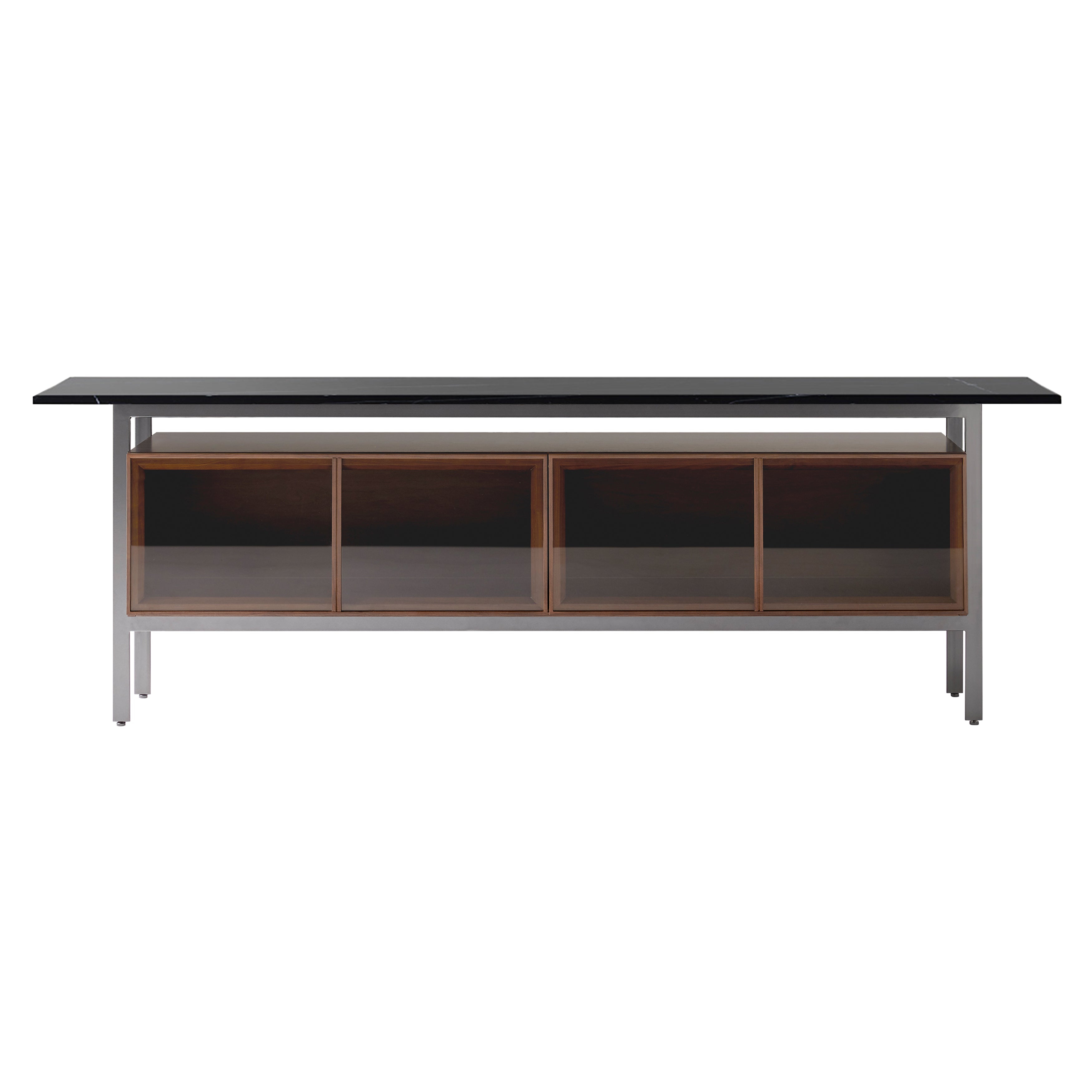Chicago Glass Door Sideboard: Large + Silestone Marquina + Walnut Stained Walnut