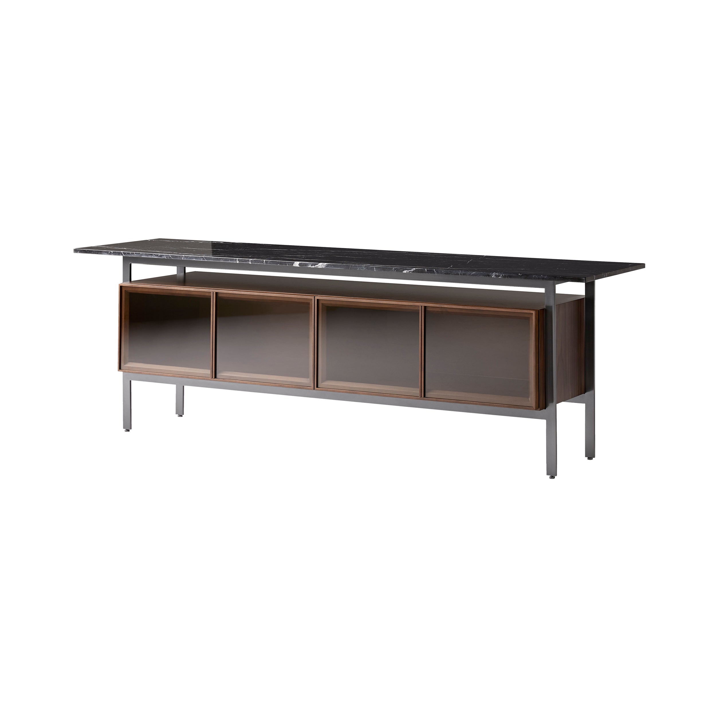Chicago Glass Door Sideboard: Small + Silestone Marquina + Walnut Stained Walnut
