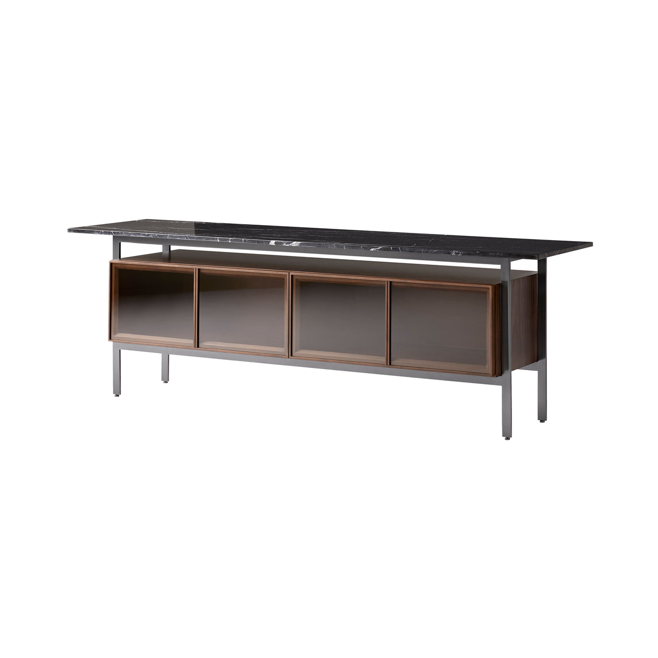 Chicago Glass Door Sideboard: Small + Silestone Marquina + Walnut Stained Walnut