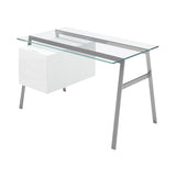Homework 1 Desk: File Drawer Left with Glass Top + Gun Metal + White Lacquer