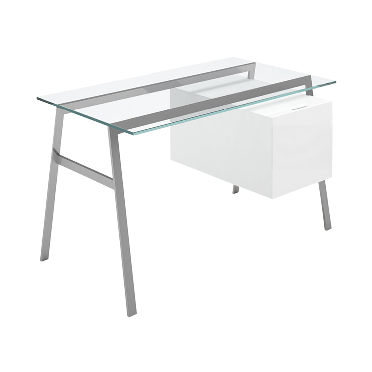 Homework 1 Desk: File Drawer Right with Glass Top + Gun Metal + White Lacquer