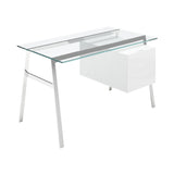 Homework 1 Desk: File Drawer Right with Glass Top + Chrome + White Lacquer