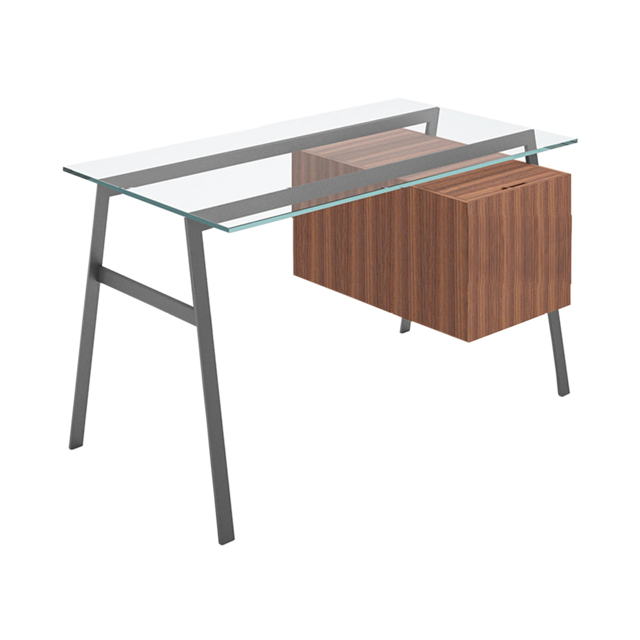 Homework 1 Desk: File Drawer Right with Glass Top + Gun Metal + Walnut