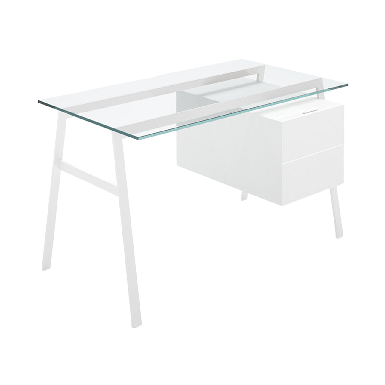 Homework 1 Desk: Double Drawer Right with Glass Top + White +  White Lacquer