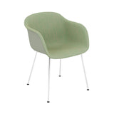 Fiber Armchair: Tube Base Front Upholstered + Recycled Shell + Chrome + Dusty Green